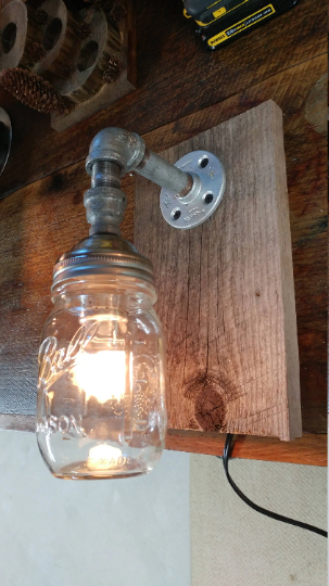Industrial Mason Jar wall light