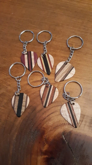 Wood Guitar Pick Keychains