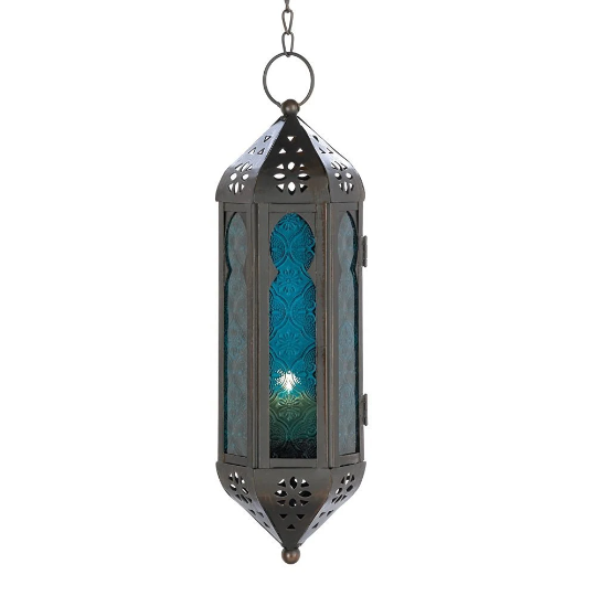 Ocean Blue Glass Azul Serenity Hanging Moroccan Lantern