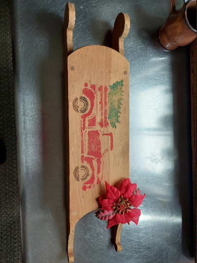 Wood Sleigh with Red Truck